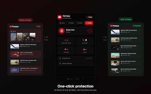 Hide YouTube Shorts — Block & Remove :: Hide Shorts from subscriptions, search & homepage. Block channels, manage your YouTube profile — free, instant.