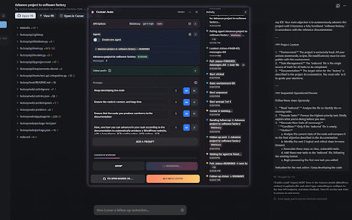 Cursor Auto :: Automate prompt sequences on Cursor agents with a simple Start/Stop UI.