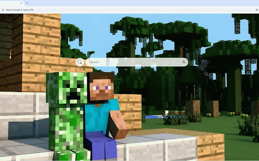 Minecraft Steve and Creeper Live Wallpaper :: Steve and Creeper sitting peacefully on stone wall with jungle biome backdrop against clear blue sky.