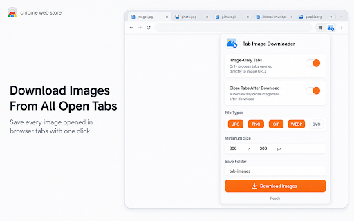 Tab Picture Downloader :: Download images from all open tabs in one click. Optionally close image tabs after download.