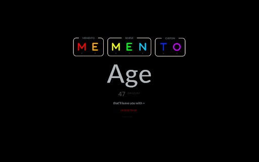Memento :: A minimal new tab page for age and life countdown, customizable to your need to keep you motivated.