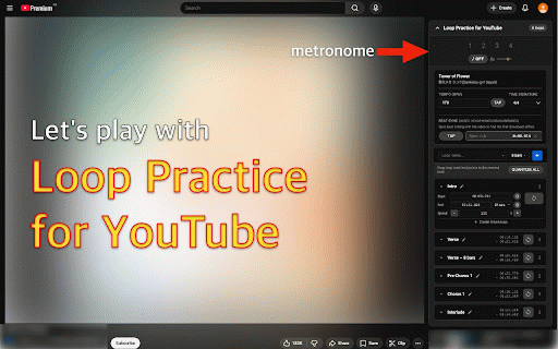 Loop Practice for YouTube :: Create loop sections on YouTube videos with adjustable playback speed and metronome.