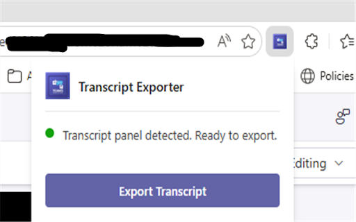 Teams Transcript Exporter :: Export Teams meeting transcripts as VTT, SRT, DOCX or compact AI text. Dark mode, copy to clipboard, Alt+Shift+T shortcut.