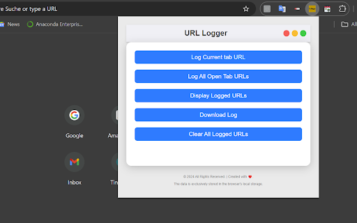URL Logger :: Logs the current URL and allows for later review. Logging is done only if requested by the user.