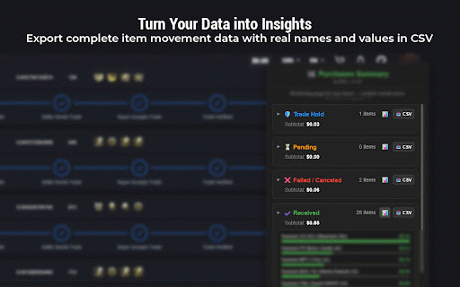 CSFloat Trade Summarizer :: A local utility that visually aggregates and summarizes your pending and completed trades directly on the CSFloat page.