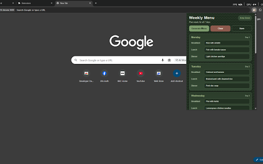 Weekly Menu Planner :: Create a weekly meal plan with a military green style interface.