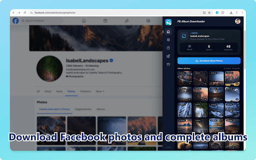Photo & Album Downloader - FB Photo Backup Tool :: Back up Facebook photos and albums from profiles, Pages, and groups. Bulk download original-quality images for easy offline access.