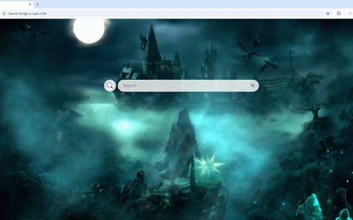 Hogwarts Legacy Live Wallpaper :: A mysterious wizard stands before Hogwarts castle under moonlight, surrounded by magical mists and ethereal creatures.