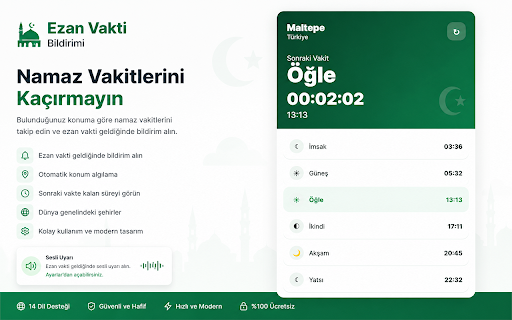Prayer Times Notification :: Track prayer times and receive Chrome notifications at prayer times.