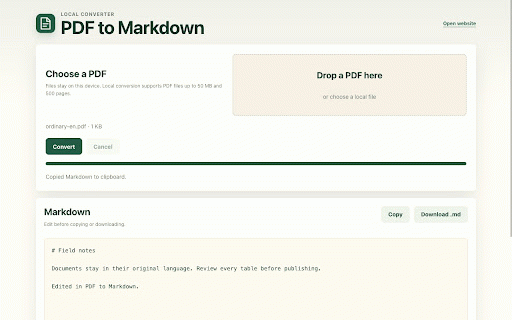 PDF to Markdown - PDF to MD :: Convert local PDF files to editable Markdown privately in your browser.
