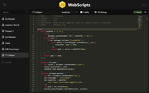 WebScripts :: Manipulate webpages with custom JavaScript and TypeScript injection.