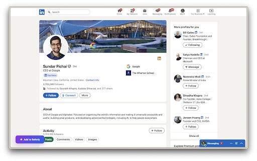Referly - LinkedIn Referral Tracker :: One-click LinkedIn referral tracking. Save profiles, track outreach, set follow-up reminders. Pro free for a limited time!