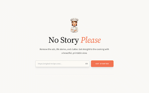 No Story Please :: Extract clean, printable recipes from any site. No ads, no life stories — just the recipe.