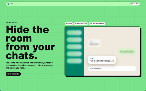 Tabu - Whatsapp Web Blur :: Keep WhatsApp Web private in public spaces by blurring the entire page and revealing only the message under your cursor.