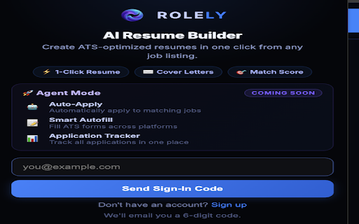 Rolely – AI Resume Builder :: Create ATS-optimized resumes and cover letters in 1 click from any job listing. Includes job match scoring.