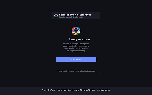 Scholar Profile Exporter :: Scholar Profile Exporter — Export Google Scholar profiles to DOCX or CSV. By Chuah Kee Man.