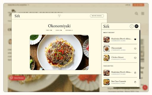 Sift: Extract & Save Recipes :: Turn any online recipe into a clean, scalable card with one click. Save favourites to your catalogue and build your collection.