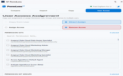 SF PermLens :: Compare, inspect, copy, and manage Salesforce permissions from a Chrome side panel.