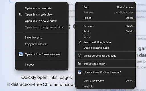 Open in Clean Window :: Clean Window adds simple right-click tools that let you instantly open pages or links in distraction-free Chrome windows.
With one…