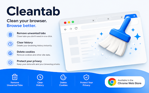 CleanTab - Browser Cleaner: Cache, Cookies & History :: Clean your browser in one click or automatically: cache, cookies, history and more. With auto-clean, protected sites and statistics.