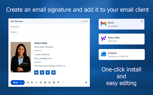 Email Signature Maker :: Use Email Signature Maker to generate your own signature design and set it up for Gmail, Outlook, and Yahoo.
