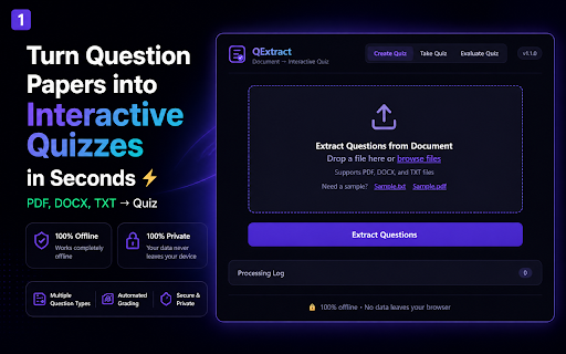 QExtract – PDF, DOCX to Quiz Generator :: Convert PDF, DOCX, and TXT question papers into interactive quizzes. Extract multiple question types and generate tests offline.