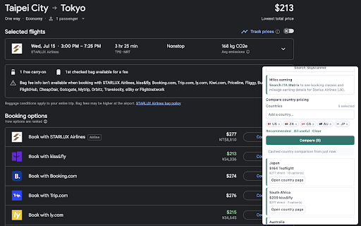 MooFlights :: Companion for Google Flights and ITA Matrix to show comparison prices and mileage earning.