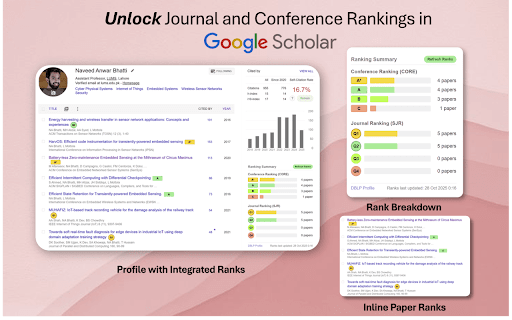 Google Scholar Venue Ranker (GSVR) :: Adds CORE conference tiers and SJR journal quartiles to Google Scholar publications with DBLP-assisted venue matching.