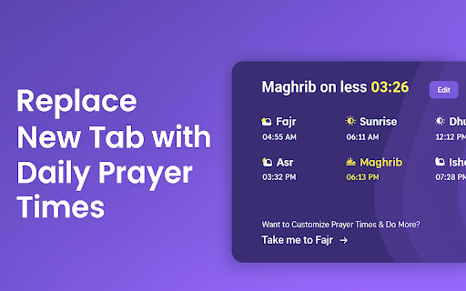 Fajr Calendar New Tab :: Replace your New Tab with Daily Prayer Times.