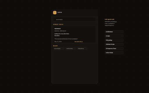 Lexicon — Wordnik Dictionary :: Your personal word companion. Definitions, etymology, audio, examples, related words, frequency charts & Word of the Day.