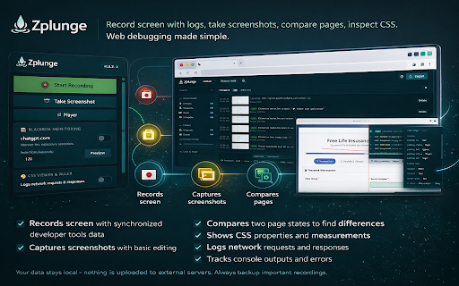 Zplunge - Web Debugging & QA Tools :: QA & web debugging toolkit: record sessions with logs, map a site's API, compare pages, inspect CSS, preview EML/PDF.