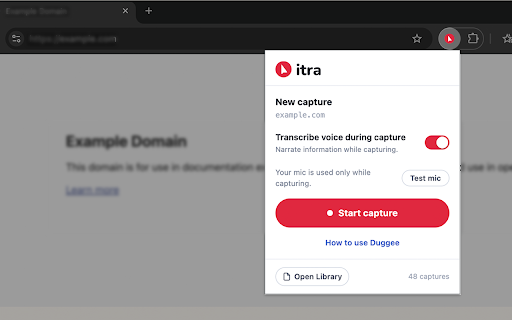 Itra :: Capture browser actions and narrate as you go. Itra turns them into guides, tutorials, or bug reports to edit and share.