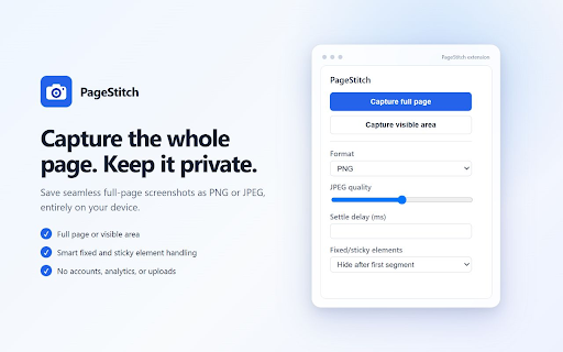 PageStitch — Full Page Screenshot :: Capture the visible area or full length of a webpage and save it as an image.
