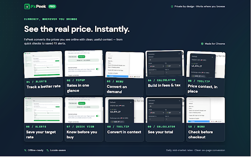 FxPeek - Currency Converter | Bank Rates :: Automatically detect and convert prices on any webpage with an instant hover tooltip and built-in converter.