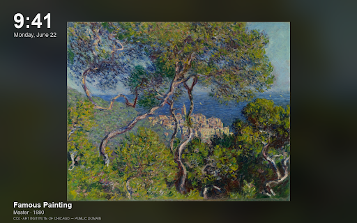 Daily Art — Famous Paintings New Tab :: Every new tab becomes a masterpiece: a daily public-domain painting from the Art Institute of Chicago plus a minimal clock.