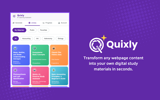 Quixly - AI Flashcards and Quiz :: Generate quizzes, flashcards, study guides, and more from any webpage content with AI