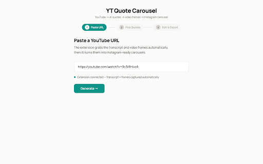 YT Carousel Frame Capture :: Captures video frames and transcripts from YouTube for the YT Quote Carousel Generator at carousel.youtubeproducer.app