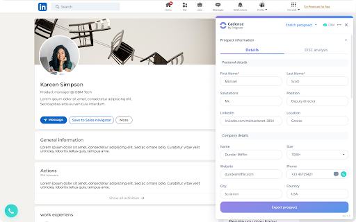 Ringover Cadence :: Extension to extract lead data and import lead to Salesforce and Cadence tool.