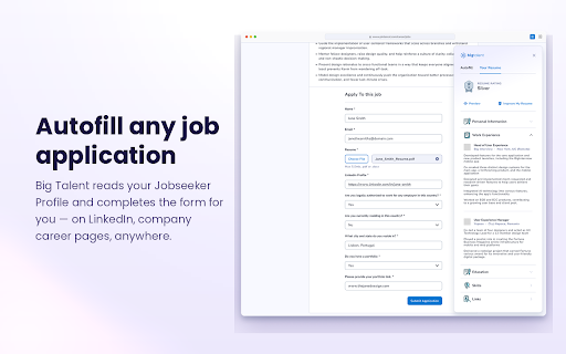 Big Talent - Job Applications :: Autofill job application forms from your Big Talent profile data.