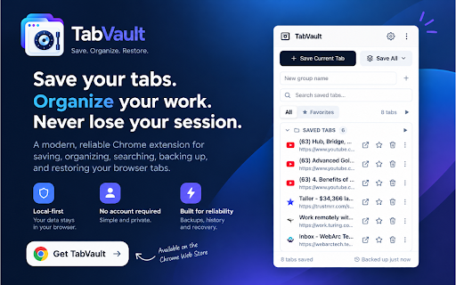 TabVault :: Save, organize, and restore your browser tabs.