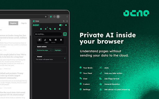 OCNO: Private AI Browser Brain :: Ask pages, chat with files, remember what you read, reconnect ideas, and keep your browser context local.