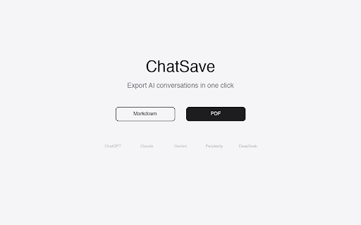 ChatSave :: Export AI chat conversations to clean Markdown or PDF. Works with ChatGPT, Claude, Gemini, Perplexity, and DeepSeek.