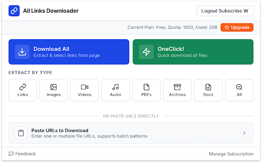 All Links Downloader :: Extract and download all links, images, videos, and files from any page. Filter, select, and batch download with one click.