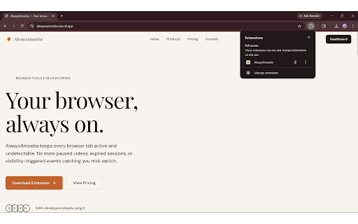 AlwaysAmoeba :: Keeps every tab always active — visibility, focus, and lifecycle events globally.