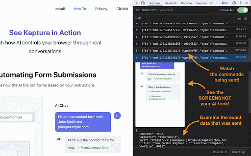 Kapture MCP Browser Automation :: Remote browser automation via MCP - DevTools Extension