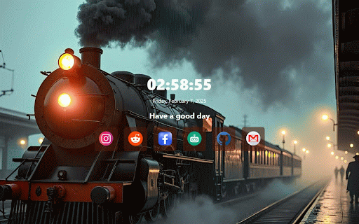 Steam Train at the Station :: The image depicts a classic steam train stationed at a platform in the evening.