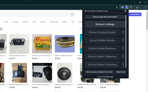 Mercari Scraper: Export Search, Listings, Sellers & more :: Scrape Listings, Details, Reviews, and more from Mercari, with options to export in formats such as CSV, Excel, JSON, and others.