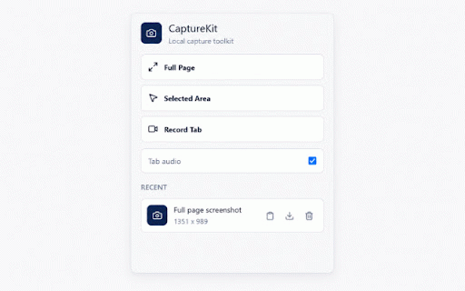 CaptureKit :: Capture full pages, selected areas, and short local tab recordings.