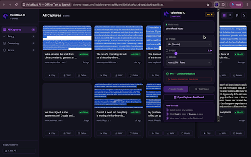 VoiceRead AI — Offline Text to Speech :: Listen to any webpage text using AI voices. Capture text + screenshots for later. 100% offline after setup.