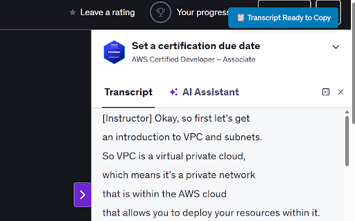 Udemy Transcript Copier :: Extract and copy Udemy video transcripts to clipboard